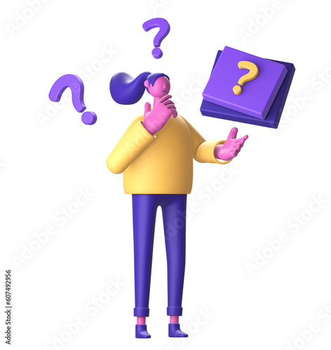 3D Character with question mark for UI UX web mobile apps social media