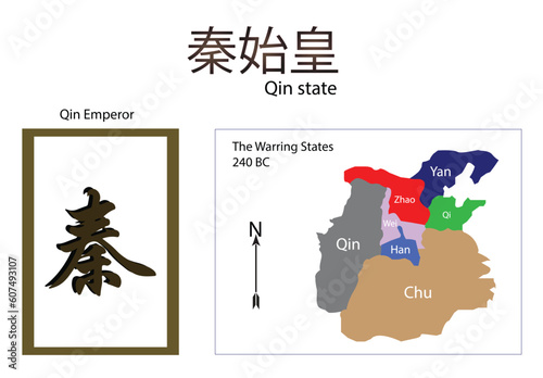 ancient China map before the Qin dynasty, Qin dynasty map, ancient china history, illustration of warring state of China. Map of ancient china illustration