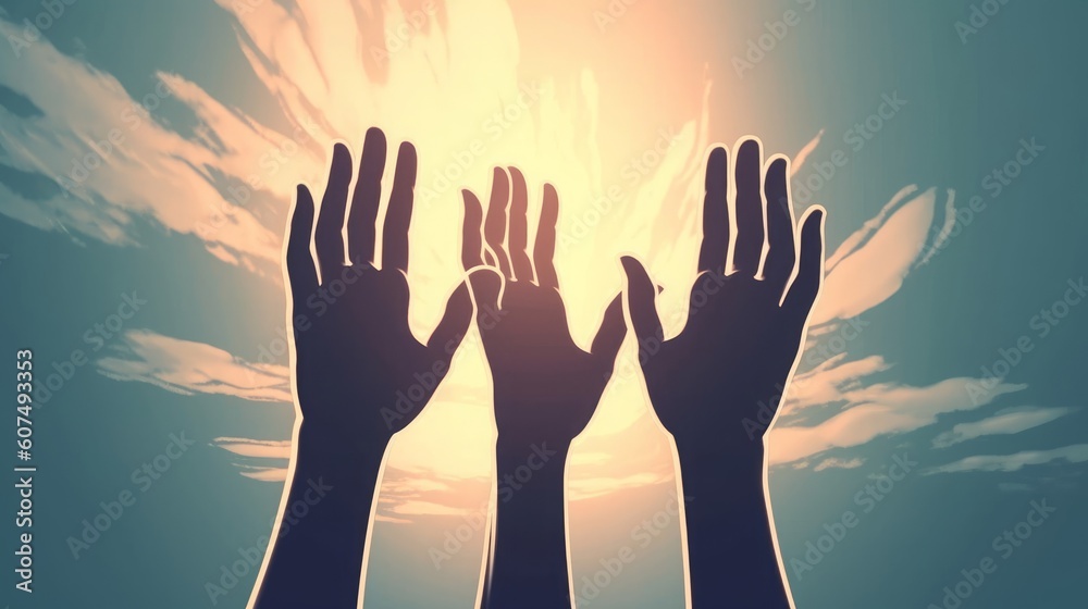 Religious concept: Human hands open palm up worship, Generative AI
