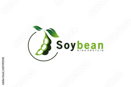 Natural green soybean logo design, Health Food icon vector illustration
