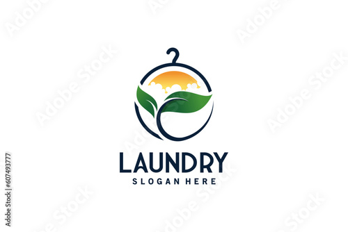 Eco laundry and dry cleaning logo design with nature concept
