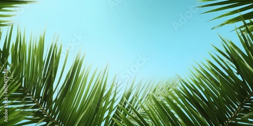 World Environment Day concept  Palm Tree Leaves  on blue sky background  Generative AI