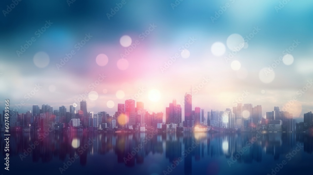 World Tourism Day concept: Abstract  view city on twilight color sky and clouds cityscape background, Generative AI