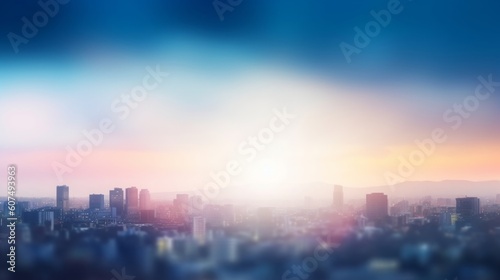 World Tourism Day concept: Abstract view city on twilight color sky and clouds cityscape background, Generative AI