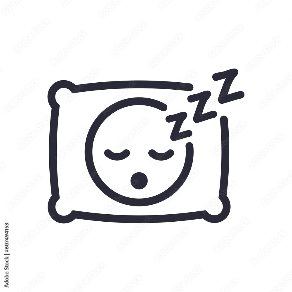 Sleep icon, symbol of a sleeping, resting person in bed on a pillow. Sleep icon, symbol of a sleeping, resting person in bed on a pillow.