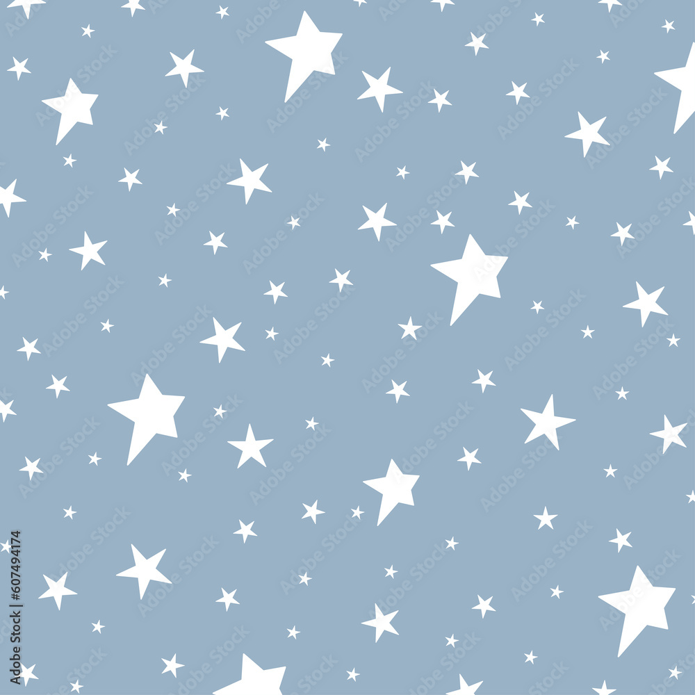 Seamless starry vector background in childish style.