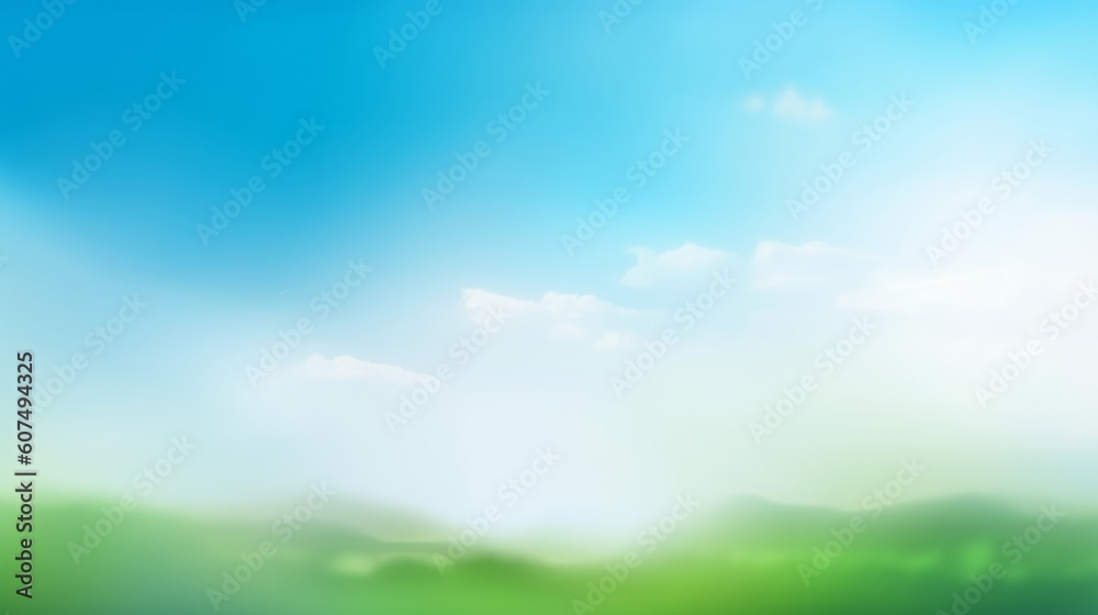 World Environment Day concept: Abstract blurred beautiful green and blue sky  background, Generative AI