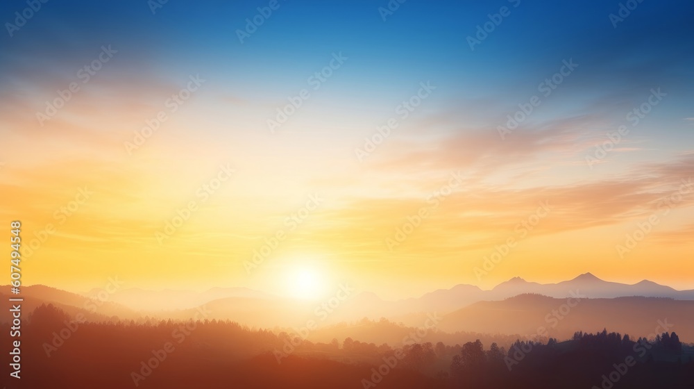 Sun light and mountain day sky sunset background, Generative AI