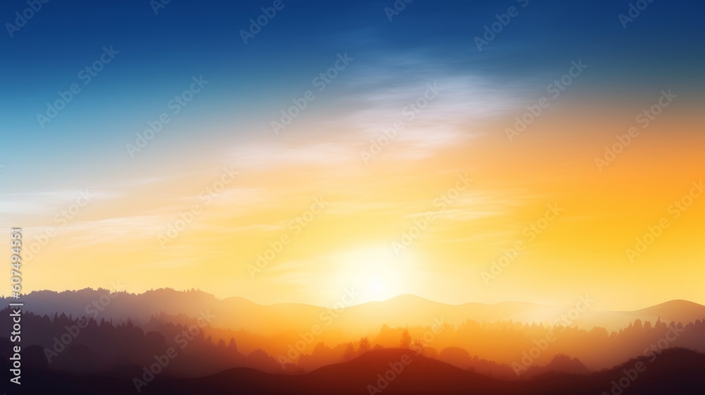 Sun light and mountain day sky sunset background, Generative AI