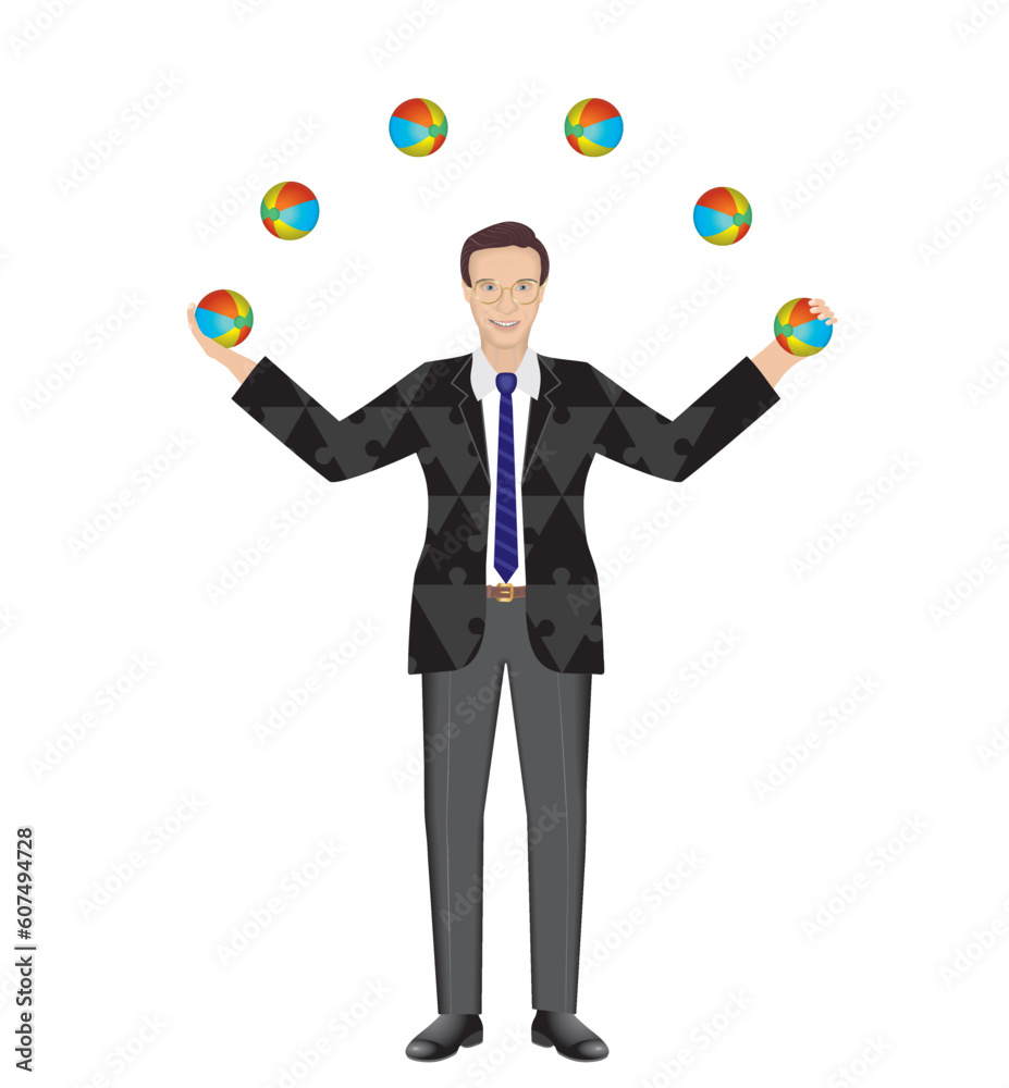Man juggling with balls in the air. Multitasking. Vector illustration.
Man juggling with balls in the air. Multitasking. Vector illustration.