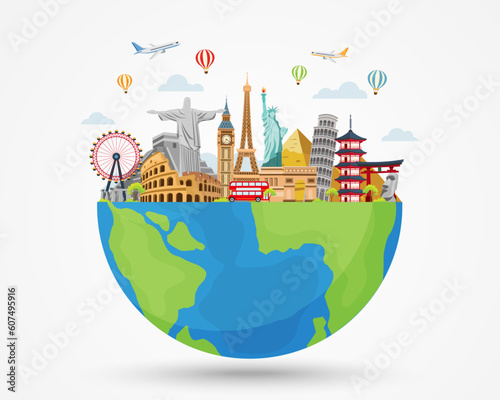 travel and tourism around the world. buildings and landmarks on earth. time to travel. vector illustration in flat style modern design. isolated on white background.