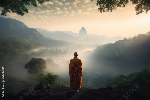 Canvas Print tibetan monk at sunset image created with ia