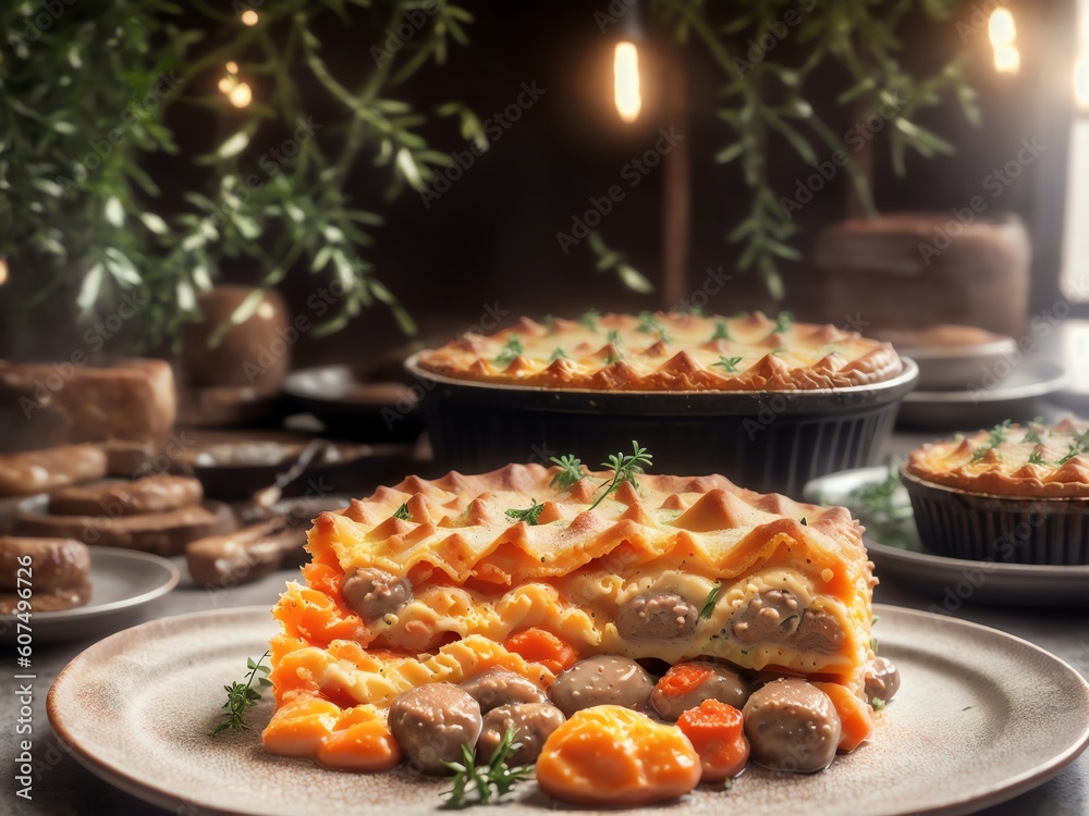 Piece Of Homemade Shepherds Pie On Plate Serving. Dinner. Generative AI Piece Of Homemade Shepherds Pie On Plate Serving. Dinner. Generative AI