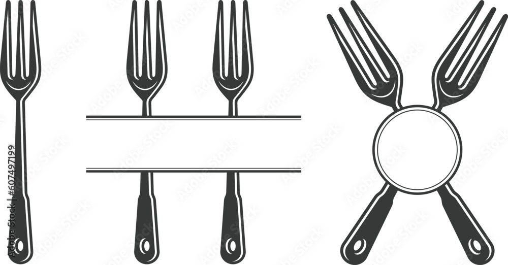 Fototapeta premium Cutlery Monogram, Cutlery Silhouette, Fork Vector, Restaurant Equipment, Clip Art, Fork Spoon and Knife monogram