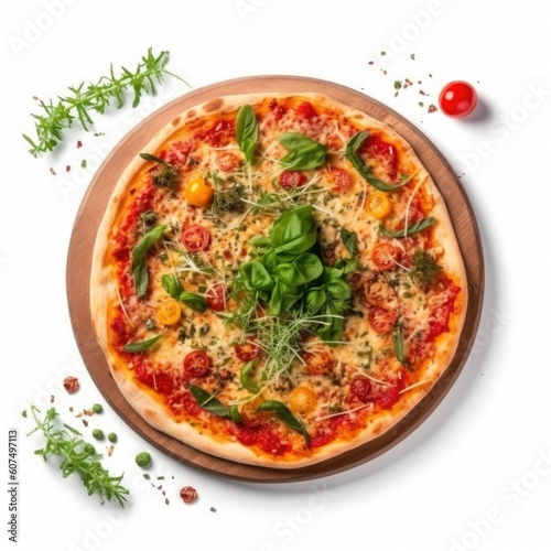 pizza neopaletano top view isolated on white Generative Ai