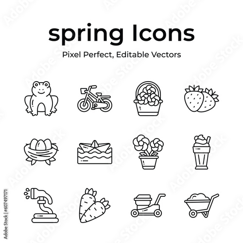 Get hold on this beautifully designed spring vectors, farming, gardening and agriculture icons set
