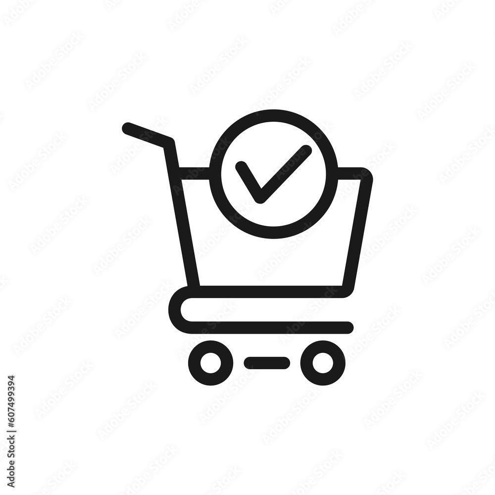 Shopping cart vector icon and check mark with order completion.Business concept and internet marketing design.