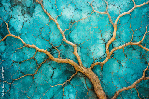 Nervures et ramification sur texture bleue turquoise - Générative IA photo