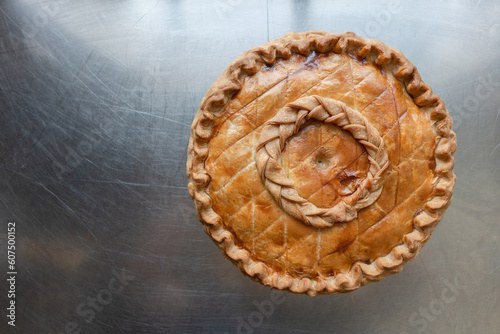 9 Inch Traditional Pork Pie on metal table top view