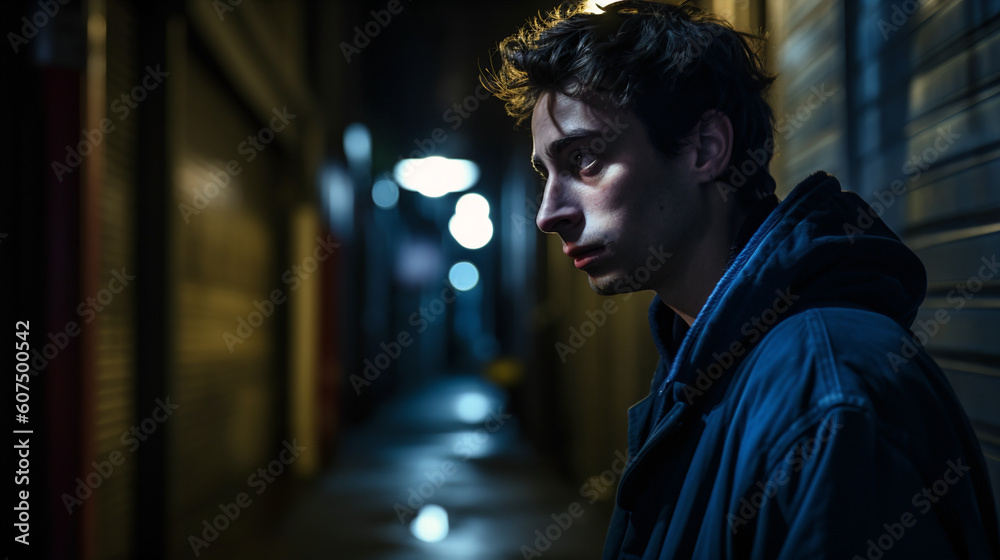 Obraz premium Silent Agony: A Portrait of a Troubled Soul. Generative AI