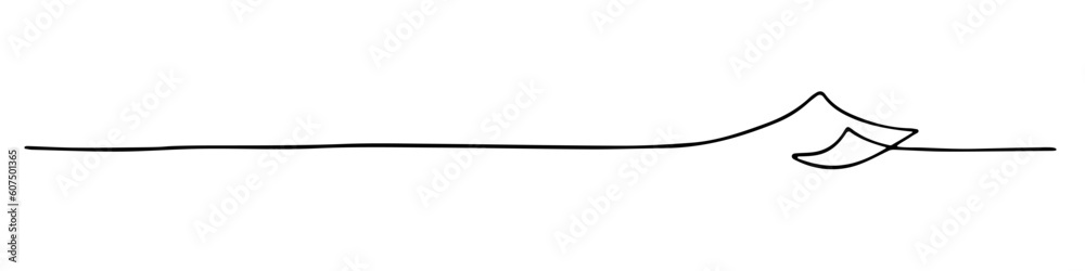 Handdrawn line of a sea wave. Abstract wave drawn with a