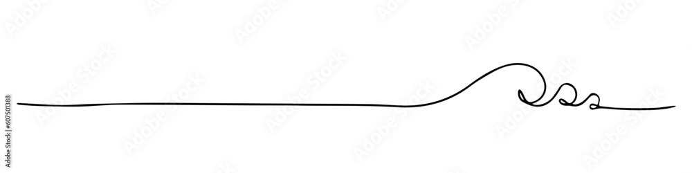 Handdrawn line of a sea wave. Abstract wave drawn with a continuous black line. Vector illustration on white background. For design, social media, print, wallpaper, logo. Handdrawn line of a sea wave. Abstract wave drawn with a continuous black line. Vector illustration on white background. For design, social media, print, wallpaper, logo.