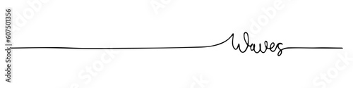 Handdrawn line of a sea wave. Abstract wave drawn with a continuous black line. Vector illustration on white background.  For design, social media, print, wallpaper, logo.