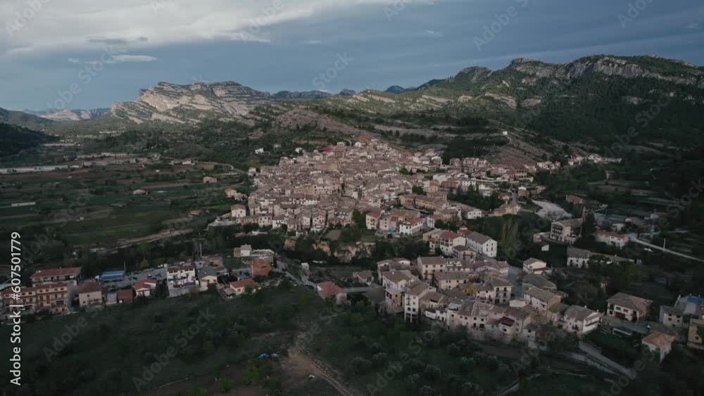 Aerial view of the small town of Beceite surrounded by mountains, Teruel, Matarranya comarca, Spain. Aerial view of the small town of Beceite surrounded by mountains, Teruel, Matarranya comarca, Spain.