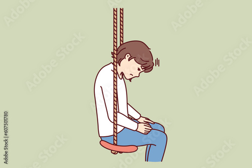 Little girl is sad sitting in swing due to lack of friends or long wait of parents from work. Lonely preteen girl needs friends and peers after moving house and moving to new school