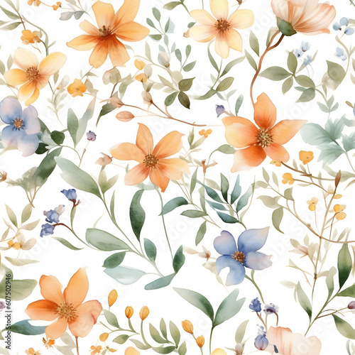 Watercolor floral seamless patterns 4k resolution © Piktion