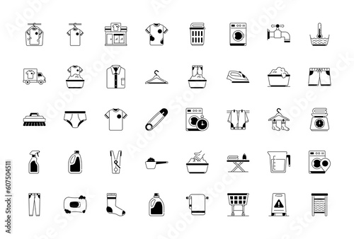 Set of laundry icon set. Included the icons as detergent, washing machine, fresh, clean, iron and more.
