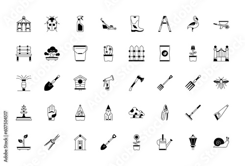 Gardening elements - minimal web icon set. Fill icons collection. Simple vector illustration.

