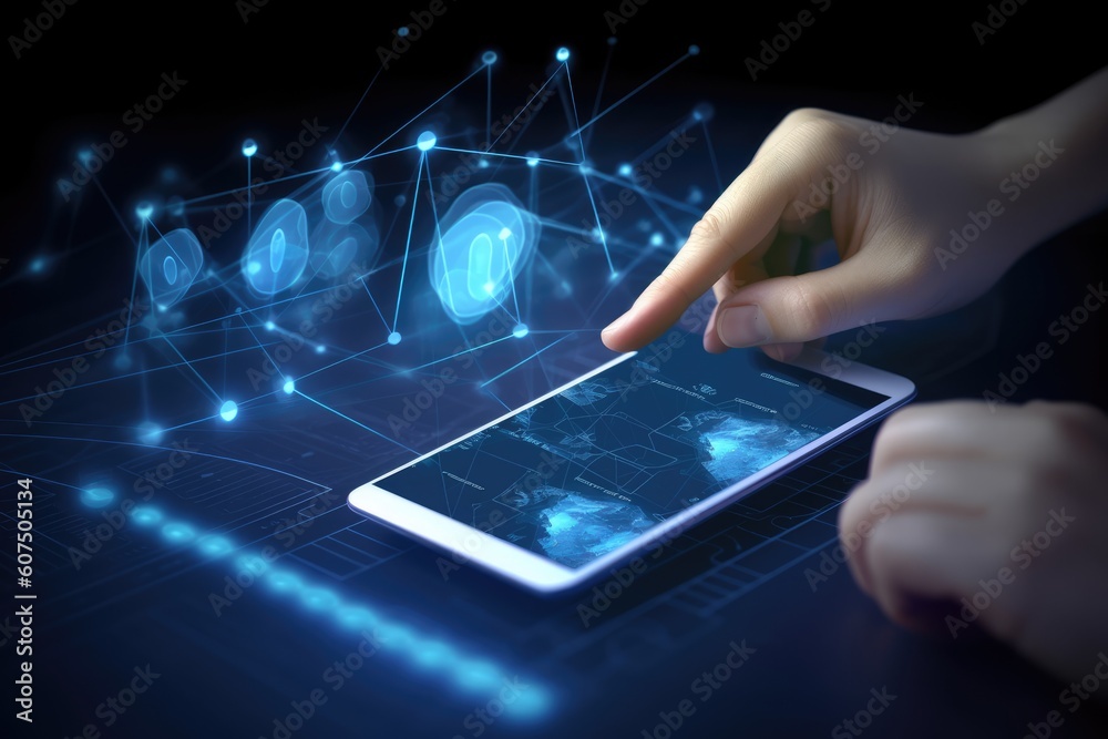 Smartphone with a magic screen in hand, Generative AI Smartphone with a magic screen in hand, Generative AI