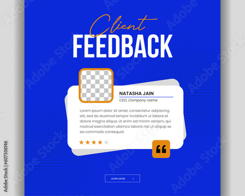 Client or customer testimonial social media post design. Customer or client service feedback review post design template

