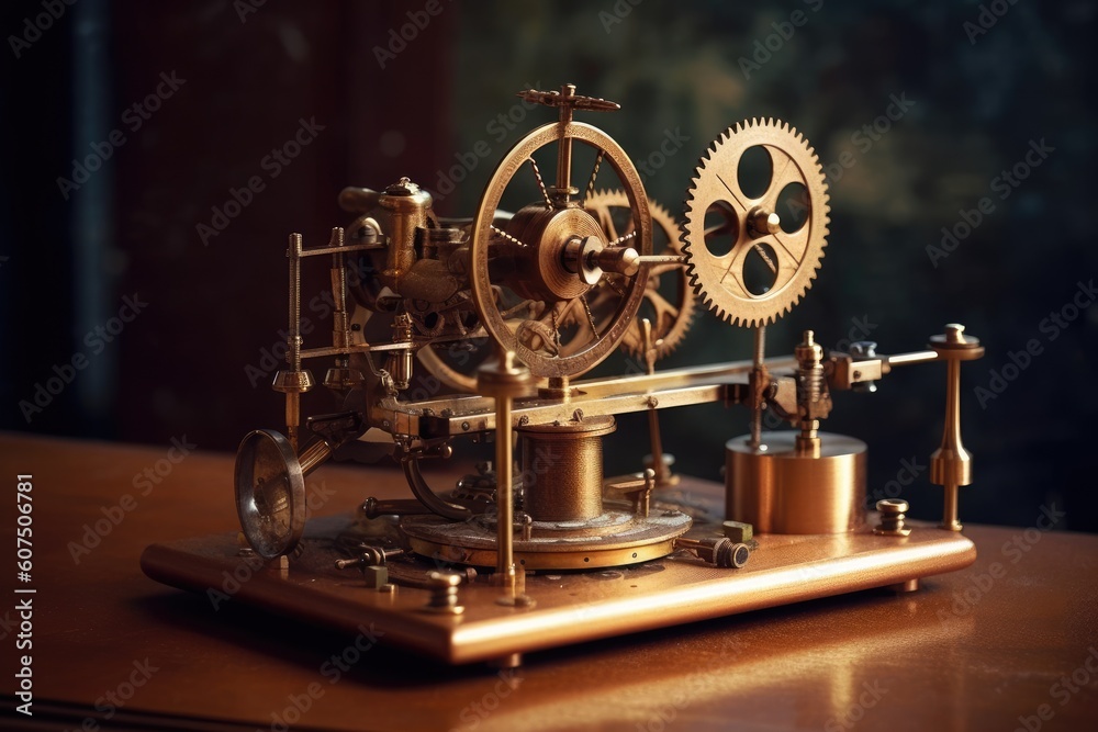 Fototapeta premium Miniature perpetual motion machine that uses motion to generate energy. Generative AI