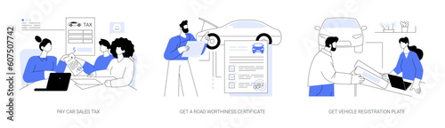 Vehicle registration abstract concept vector illustrations.