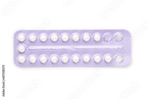 Oral contraceptive pills isolated on white background
