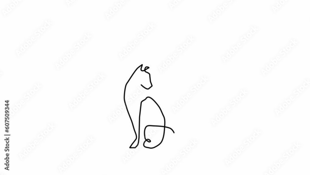 One line drawing of a graceful cat. Poster with a continuous line of cats. Line art. Poster for concept design. Black doodles. outline symbol One line drawing of a graceful cat. Poster with a continuous line of cats. Line art. Poster for concept design. Black doodles. outline symbol