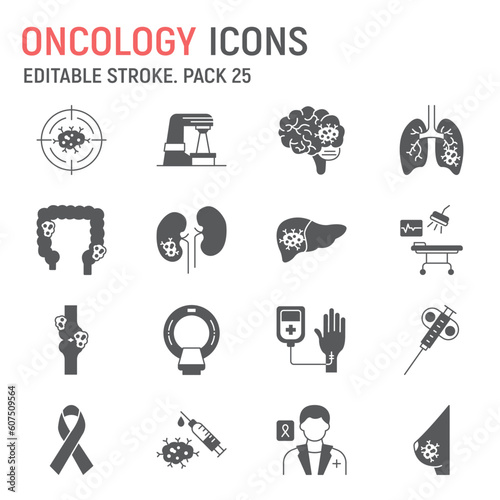 Oncology glyph icon set, medical collection, vector graphics, logo illustrations, cancer therapy vector icons, medicine signs, solid pictograms, editable stroke