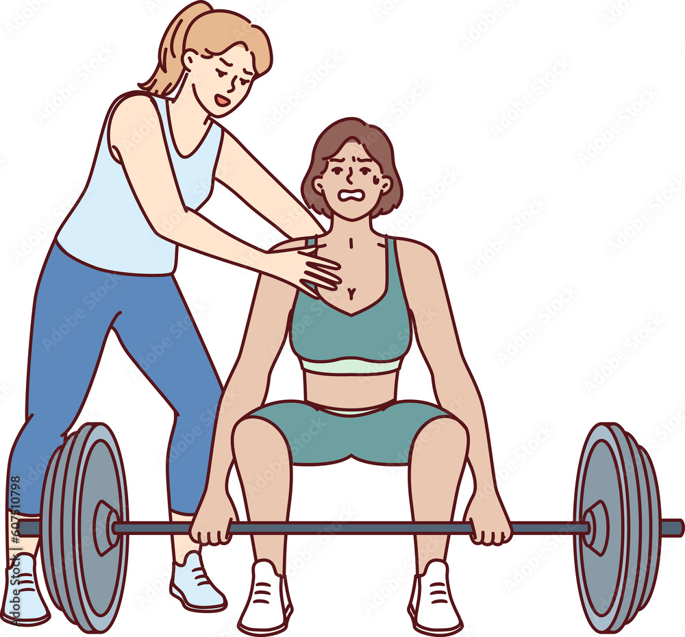 Φωτογραφία Strong athlete lifts heavy barbell under supervision of personal trainer from gy