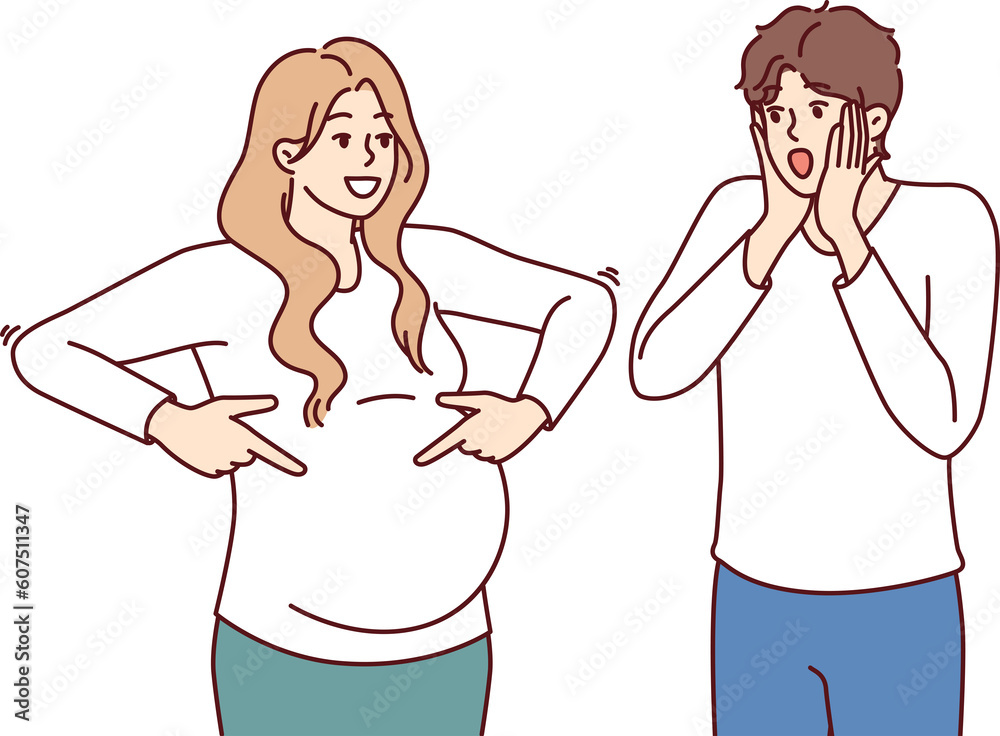 Shocked man is surprised to see pregnant woman and does not want to become father Shocked man is surprised to see pregnant woman and does not want to become father