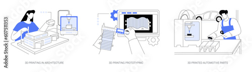 3D printing in business abstract concept vector illustrations.