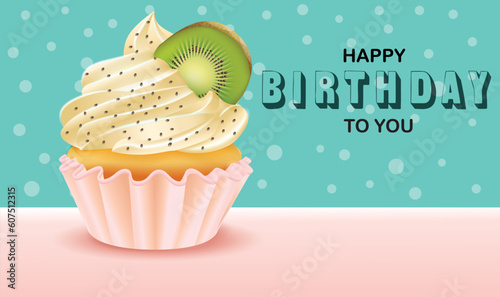Blissful Bubbles and Sweet Indulgence: A Delightful Birthday Banner Set Against a Serene Light Blue Background, Adorned with Playful Bubbles, Tempting Pink Cupcakes, and a Heartfelt Birthday Wish
