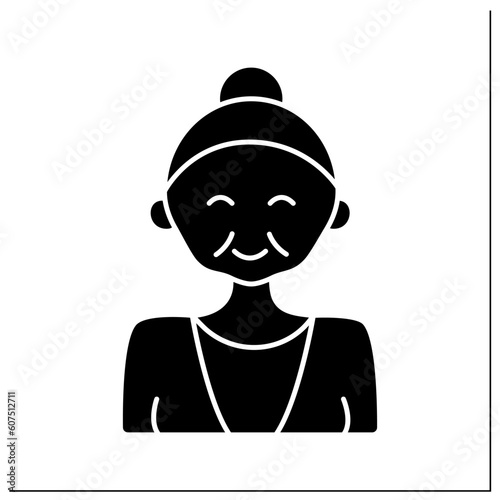 Late adulthood glyph icon. Time of life. Skilled and strong woman. Different ages concept.Filled flat sign. Isolated silhouette vector illustration
