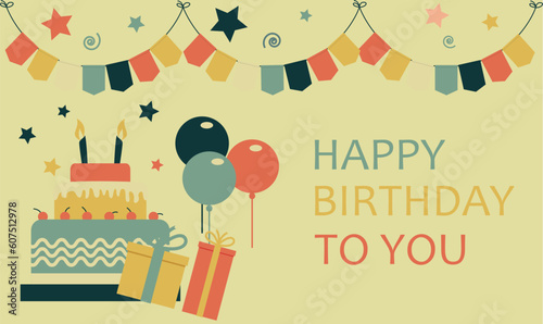 Radiant Jubilance: A Vibrant Fusion of Sunlit Yellow Amidst a Verdant Tapestry, Adorned with Sparkling Stars, Exuberant Balloons, and Enchanting Birthday Decorations, Embellished by a Lively Birthday 