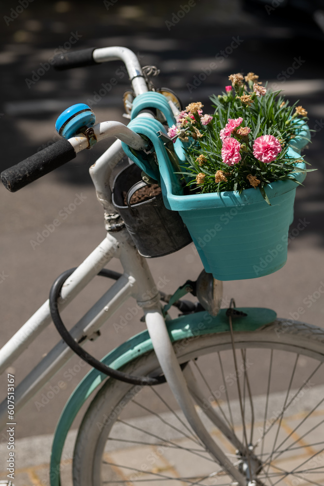 Obraz premium a bicycle with a decorative flower basket