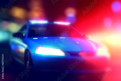 Blurred background of police flashing lights at the crime scene. Crime news background. AI generated, human enhanced © top images