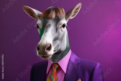 Anthropomorphic cow dressed in a suit like a businessman. business concept. AI generated, human enhanced