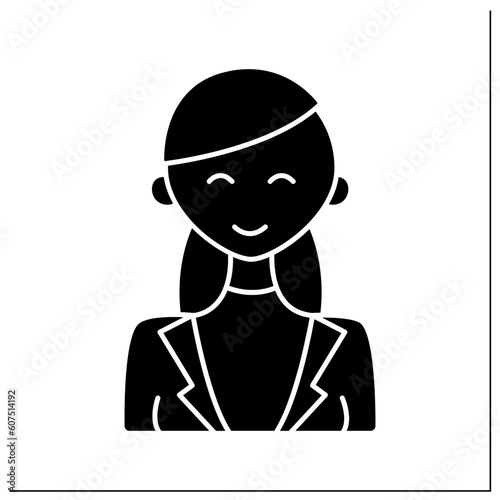 Middle adulthood glyph icon. Mature period. Skilled woman. Life cycle. Different ages concept.Filled flat sign. Isolated silhouette vector illustration