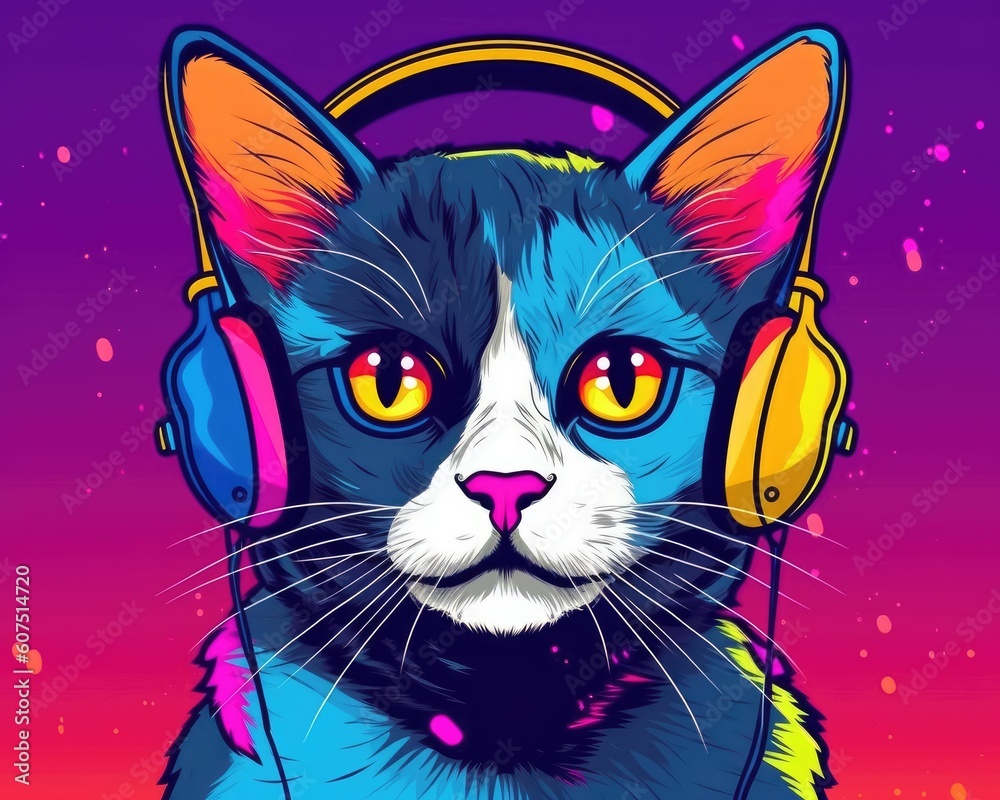 An illustration of a cute cat in hipster pop art style. (Illustration, Generative AI)